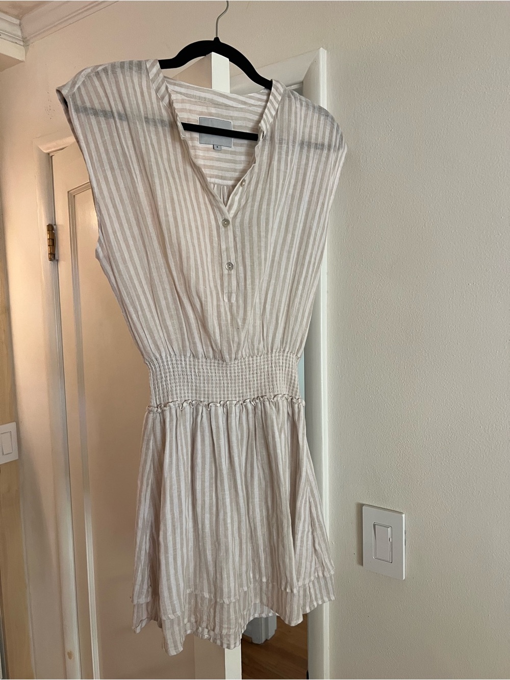 Rails Striped Smocked Waist Mini Dress - Cream & White